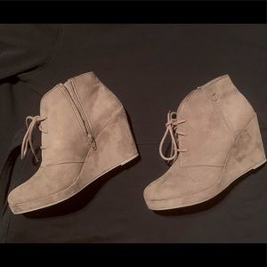 Target brand wedges. Size 7. Tan. Side zipper